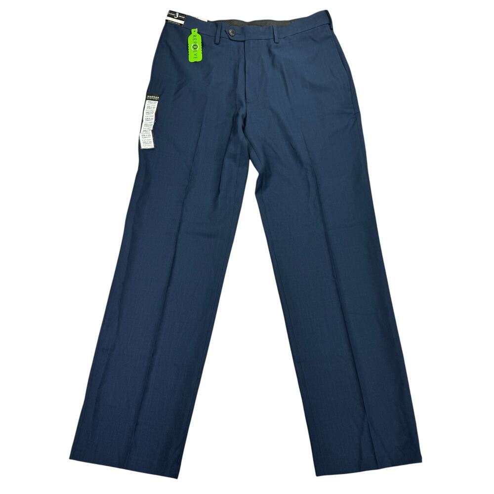 Haggar Mens ECLO Stria Classic Fit Flat Front Dress Pants Blue 34x32